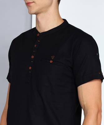 men's black  linen cotton half sleeve  short kurta 5