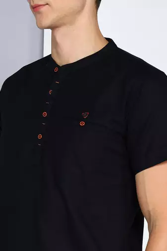 men's black  linen cotton half sleeve  short kurta