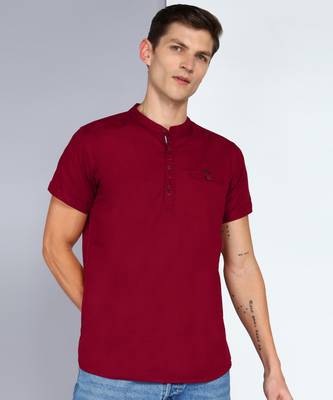 men's maroon linen cotton half sleeve  short kurta 1