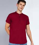 men's maroon linen cotton half sleeve  short kurta