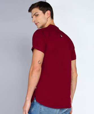 men's maroon linen cotton half sleeve  short kurta 2
