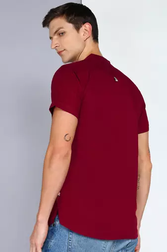 men's maroon linen cotton half sleeve  short kurta