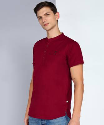 men's maroon linen cotton half sleeve  short kurta 3