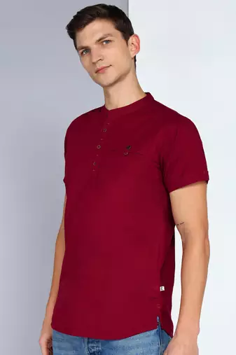men's maroon linen cotton half sleeve  short kurta