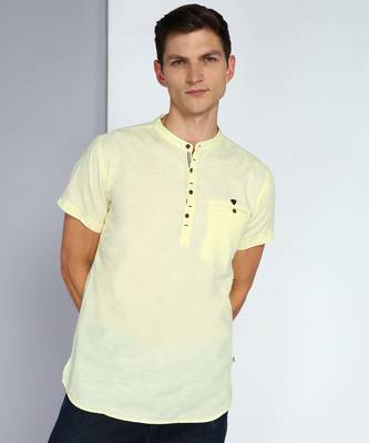 men's yellow linen cotton half sleeve  short kurta 2