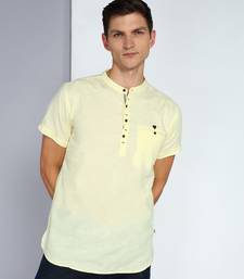 men's yellow linen cotton half sleeve  short kurta