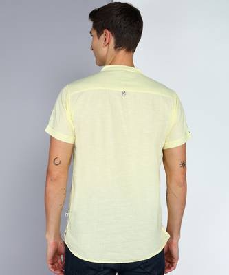 men's yellow linen cotton half sleeve  short kurta 3