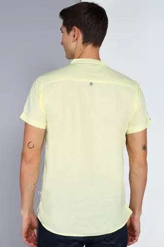 men's yellow linen cotton half sleeve  short kurta