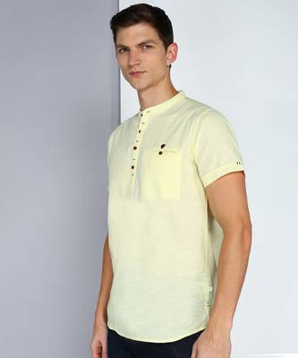 men's yellow linen cotton half sleeve  short kurta 4