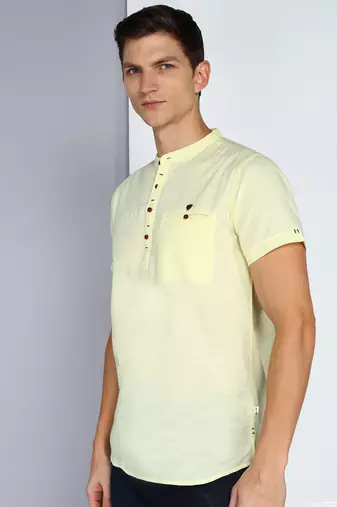 men's yellow linen cotton half sleeve  short kurta