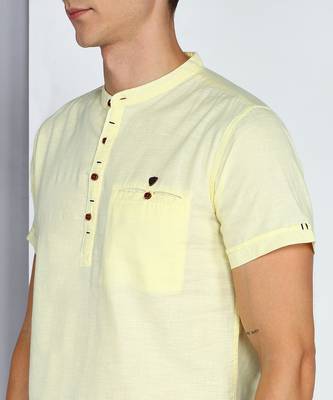 men's yellow linen cotton half sleeve  short kurta 5
