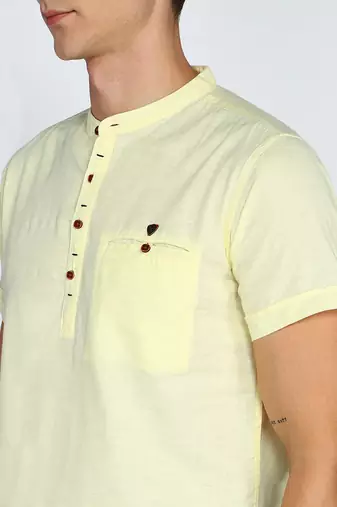 men's yellow linen cotton half sleeve  short kurta