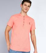 men's peach linen cotton half sleeve  short kurta