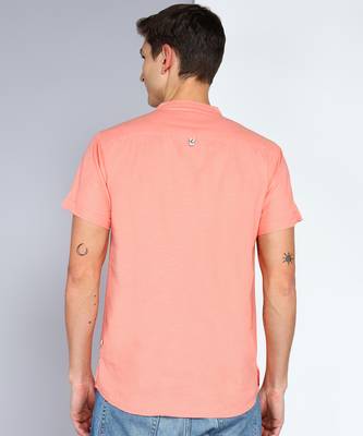 men's peach linen cotton half sleeve  short kurta 2