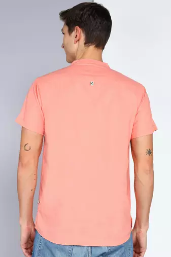 men's peach linen cotton half sleeve  short kurta