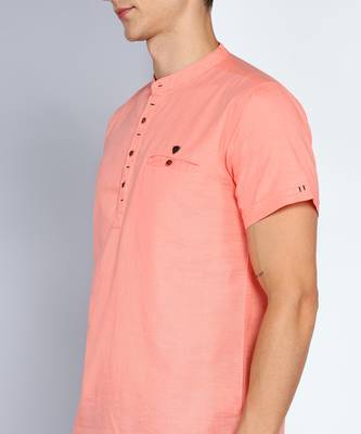 men's peach linen cotton half sleeve  short kurta 5