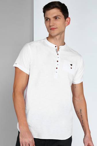men's white linen cotton half sleeve  short kurta