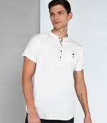 men's white linen cotton half sleeve  short kurta