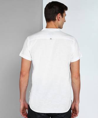 men's white linen cotton half sleeve  short kurta 2