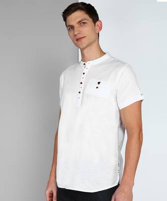 men's white linen cotton half sleeve  short kurta 3