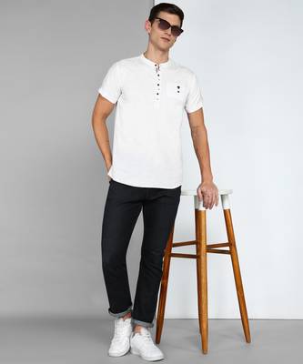 men's white linen cotton half sleeve  short kurta 4