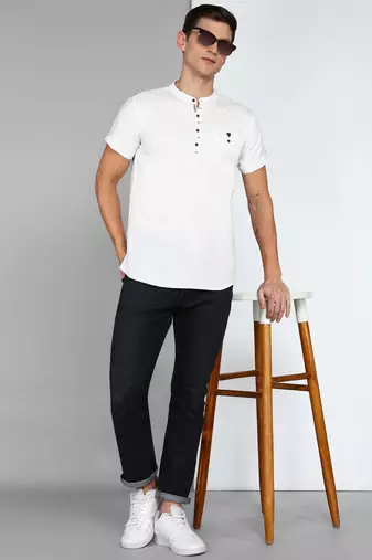 men's white linen cotton half sleeve  short kurta