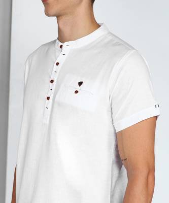 men's white linen cotton half sleeve  short kurta 5