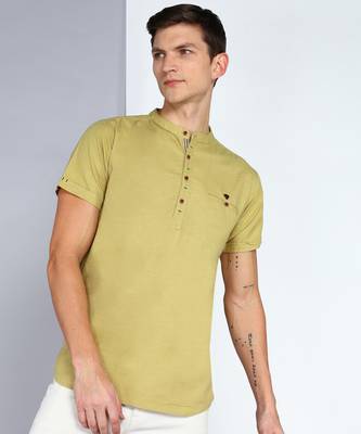 men's khaki linen cotton half sleeve  short kurta 1