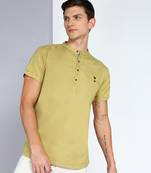 men's khaki linen cotton half sleeve  short kurta