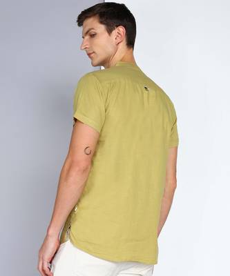 men's khaki linen cotton half sleeve  short kurta 2