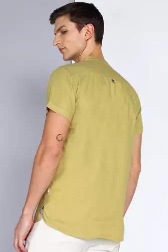 men's khaki linen cotton half sleeve  short kurta