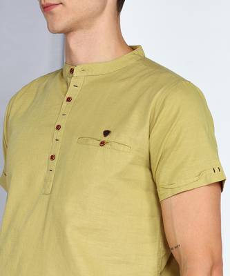 men's khaki linen cotton half sleeve  short kurta 5