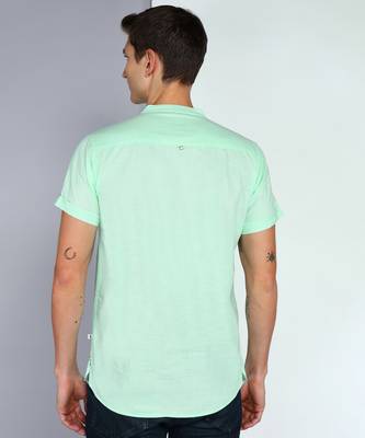 men's rama green linen cotton half sleeve  short kurta 2