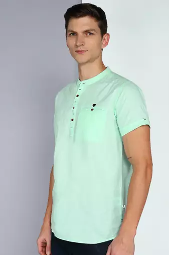 men's rama green linen cotton half sleeve  short kurta