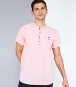 men's baby pink linen cotton half sleeve  short kurta