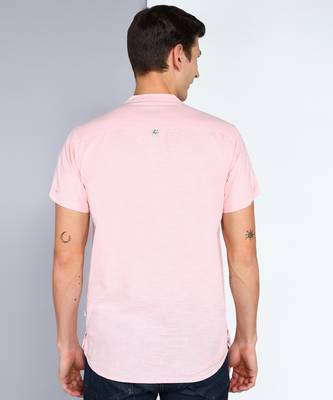 men's baby pink linen cotton half sleeve  short kurta 2