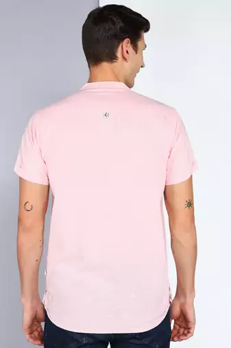 men's baby pink linen cotton half sleeve  short kurta