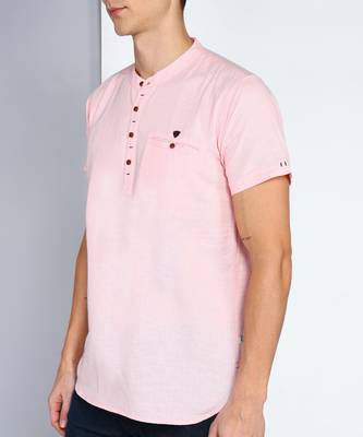 men's baby pink linen cotton half sleeve  short kurta 5
