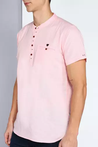 men's baby pink linen cotton half sleeve  short kurta