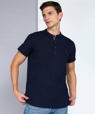 men's dark indigo linen cotton half sleeve  short kurta 1