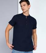 men's dark indigo linen cotton half sleeve  short kurta