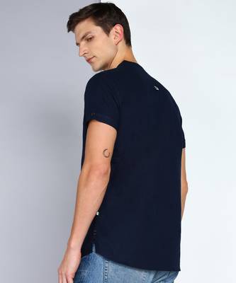 men's dark indigo linen cotton half sleeve  short kurta 2