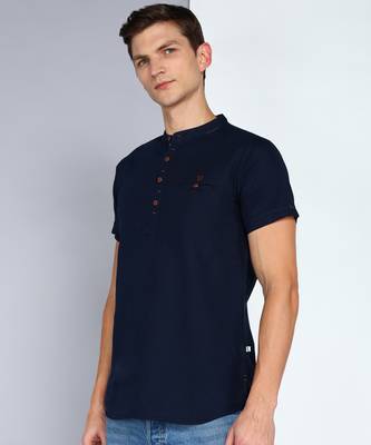 men's dark indigo linen cotton half sleeve  short kurta 3