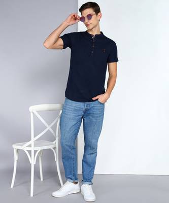 men's dark indigo linen cotton half sleeve  short kurta 4