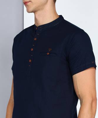 men's dark indigo linen cotton half sleeve  short kurta 5