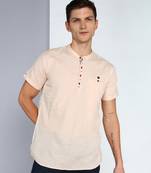 men's beige linen cotton half sleeve  short kurta