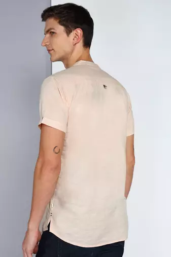 men's beige linen cotton half sleeve  short kurta