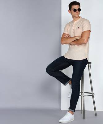men's beige linen cotton half sleeve  short kurta 4
