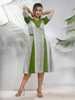 White cotton ethnic dress with panelled detailing 1