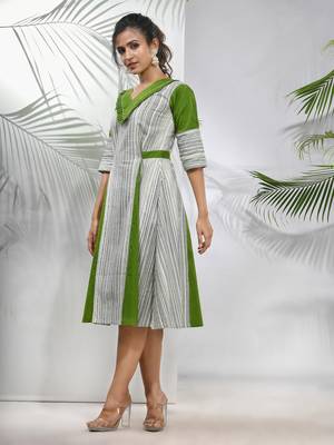 White cotton ethnic dress with panelled detailing 2